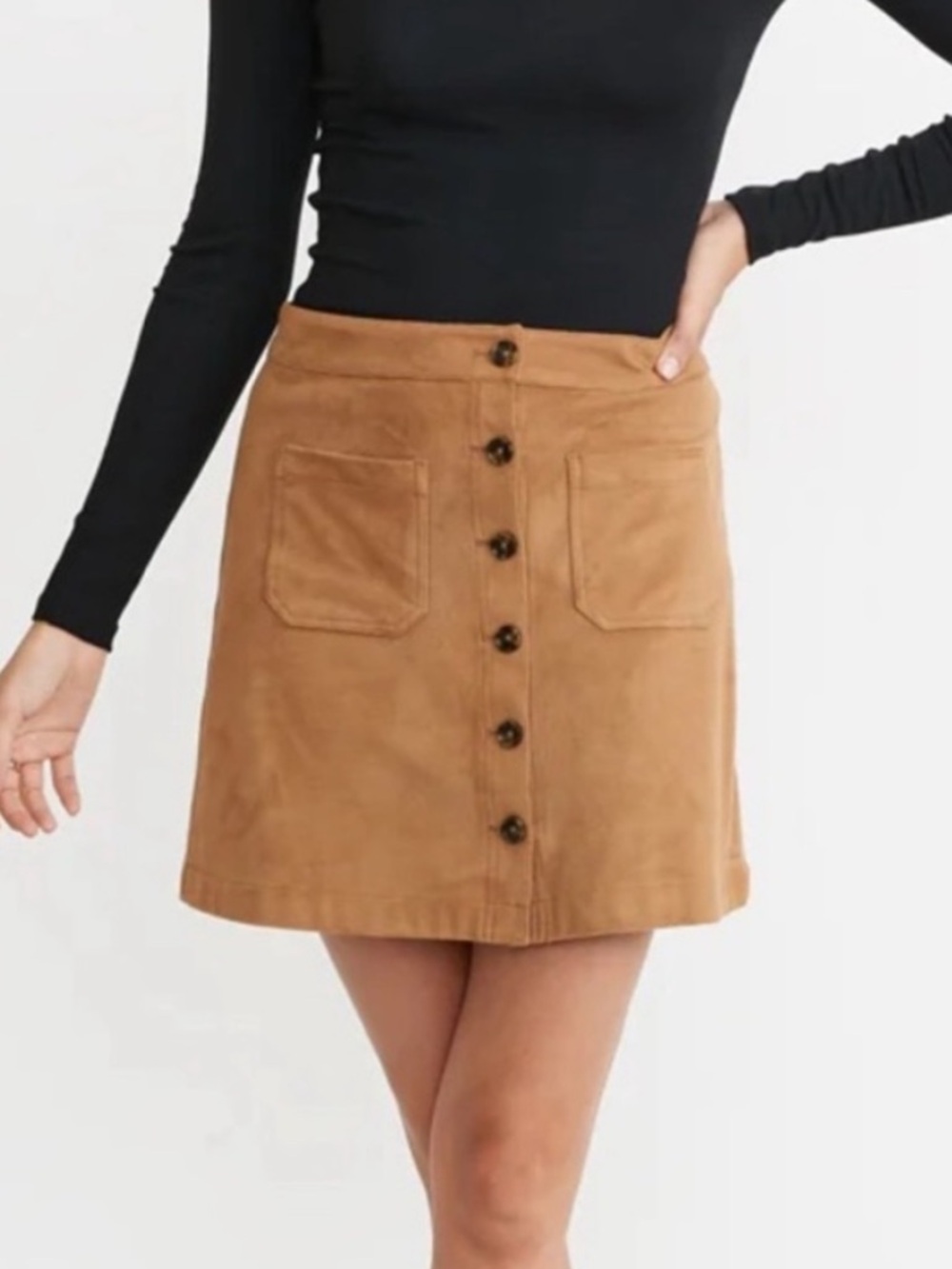MARINE LAYER‎ Women’s Size 12 Myra Tan Faux Suede Button Front Mini Skirt